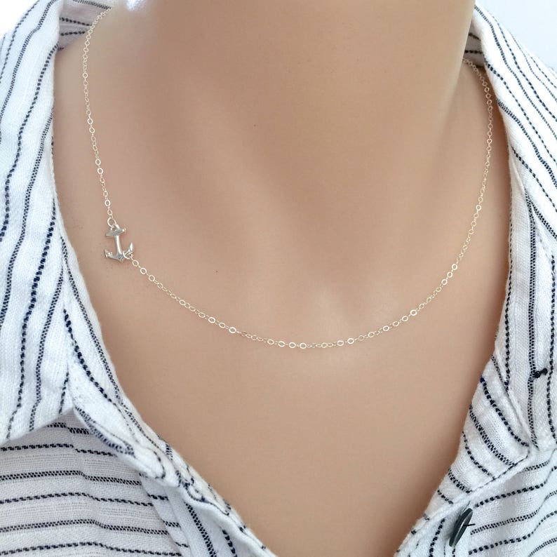 Navy Wife Gift Beach Necklace Bridesmaid Gift Sideways Anchor Necklace Sterling Silver Anchor 14K Gold Fill Anchor Navy Mom Necklace