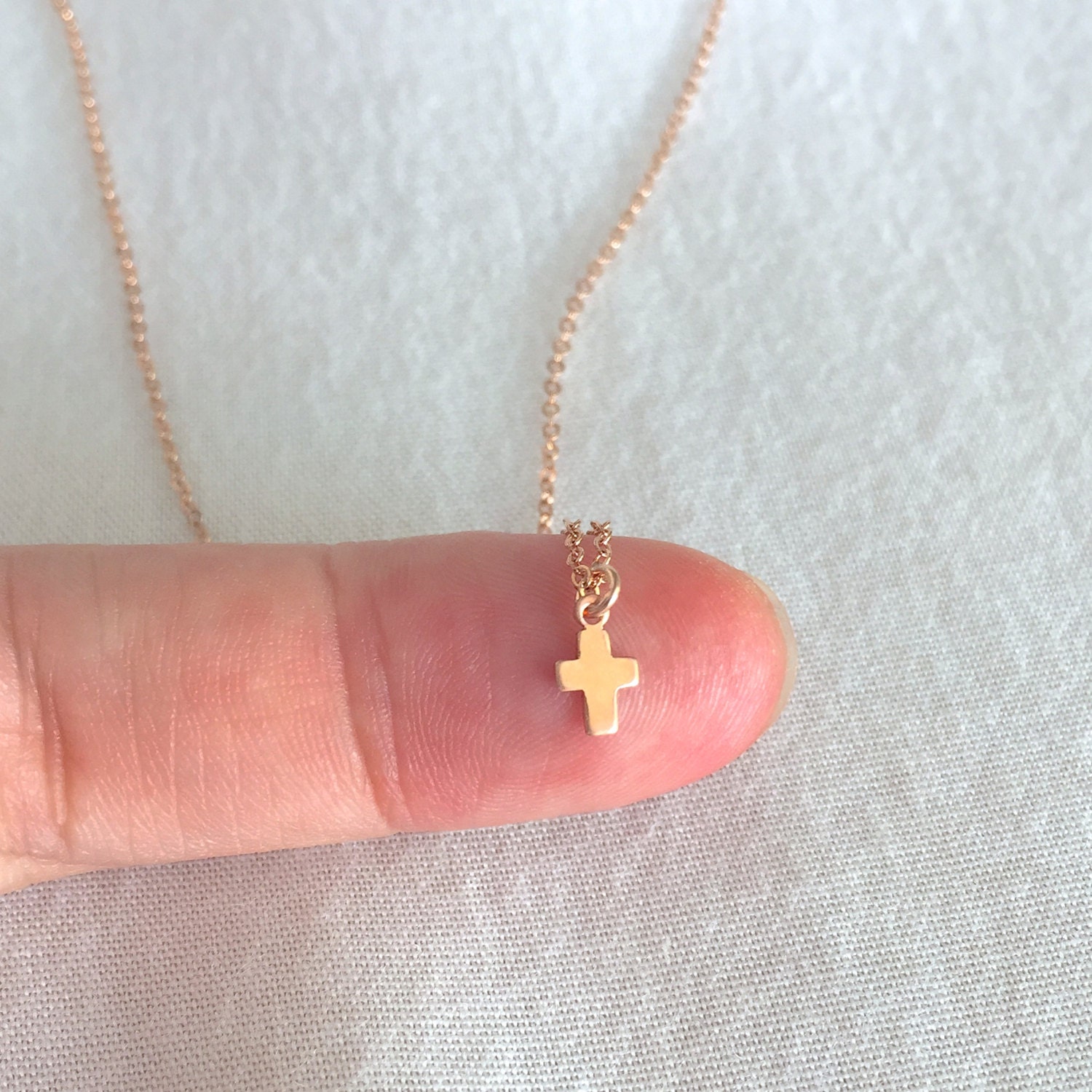 Tiny Rose Gold Cross Necklace Dainty 