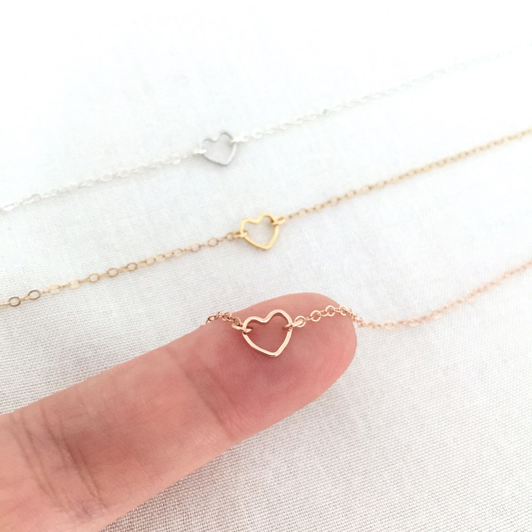Tiny Rose Gold Heart Necklace, Dainty Heart Jewelry, Bridesmaid