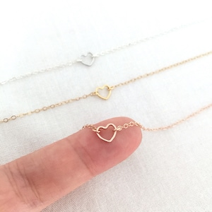 Tiny Rose Gold Heart Necklace, Dainty Heart Jewelry, Bridesmaid Necklace, Choker Necklace, Layering Necklace, Stamped Eve