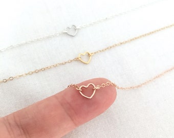 Tiny Rose Gold Heart Necklace, Dainty Heart Jewelry, Bridesmaid Necklace, Choker Necklace, Layering Necklace, Stamped Eve