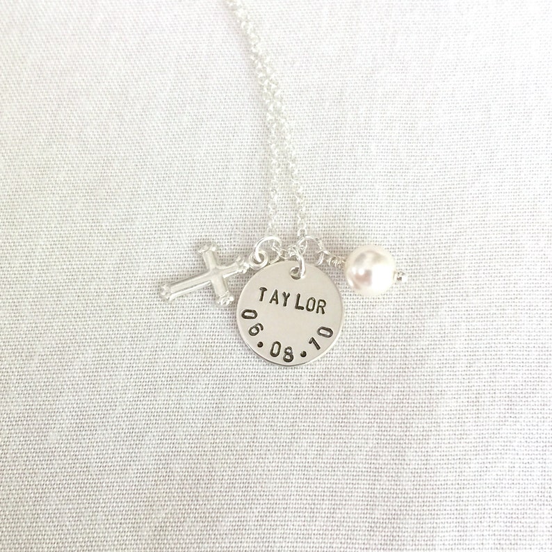 Personalized Cross Baptism Necklace Baby Girl or Boy Etsy