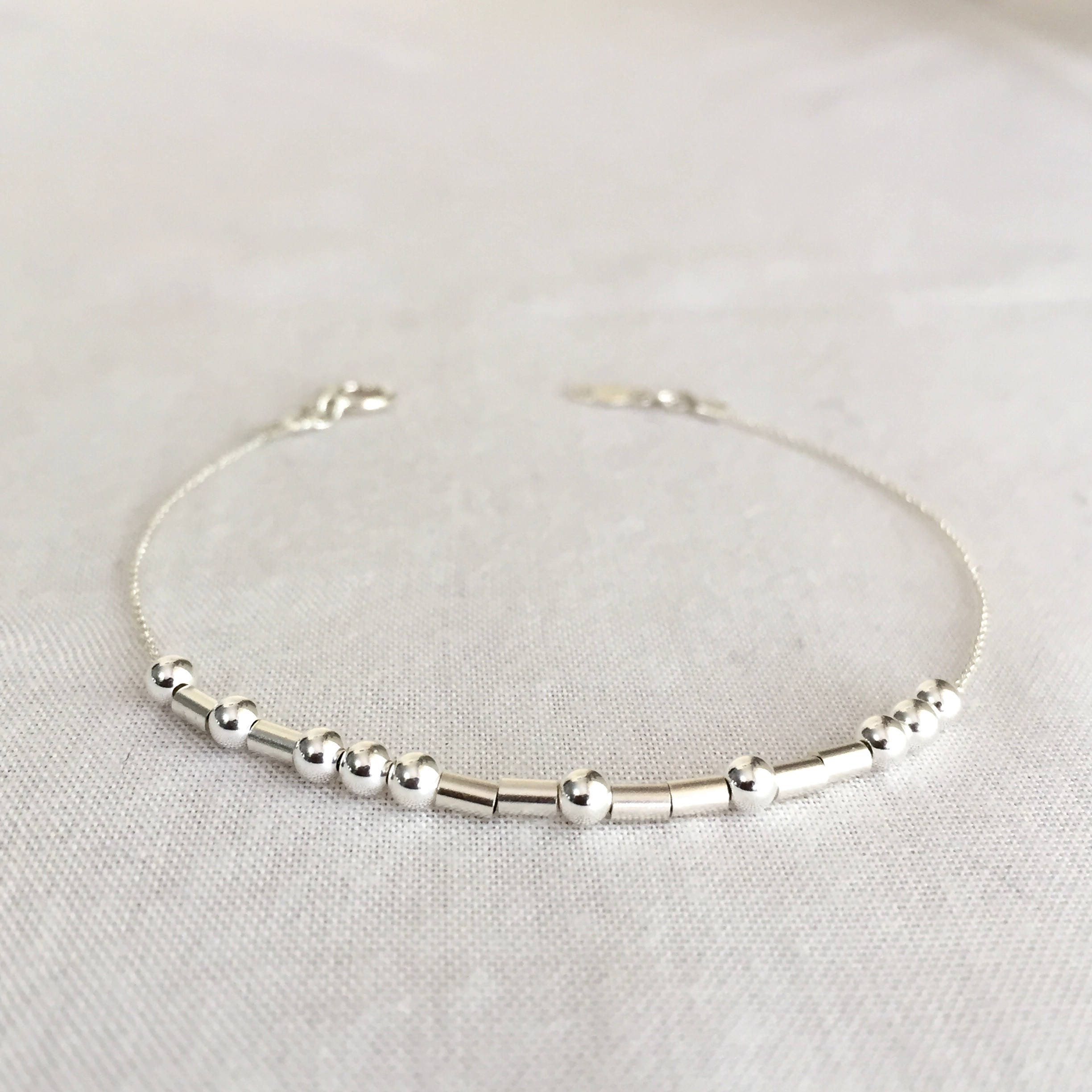 Sterling Silver Beads on Silk Morse Code Bracelets for Women Message Friendship Gifts Friendship Bracelets Gifts for Friends Gifts for Her M MOOHAM 925 Sterling Silver Morse Code Bracelet 