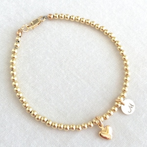 14K Gold Filled Beaded Bracelet, Baby Bracelet, Brides Bracelet, Mother's Bracelet, Flower Girl Bracelet, Bead Bracelet, Initial Dainty Disc