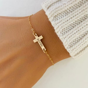 Custom Cross Bracelet, Baby First Bracelet, First Communion Gift, Baby Baptism Gift, Cross Jewelry, Rose Gold Cross, Christening Gift