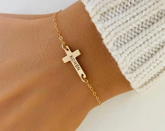 Custom Cross Bracelet, Baby First Bracelet, First Communion Gift, Baby Baptism Gift, Cross Jewelry, Rose Gold Cross, Christening Gift