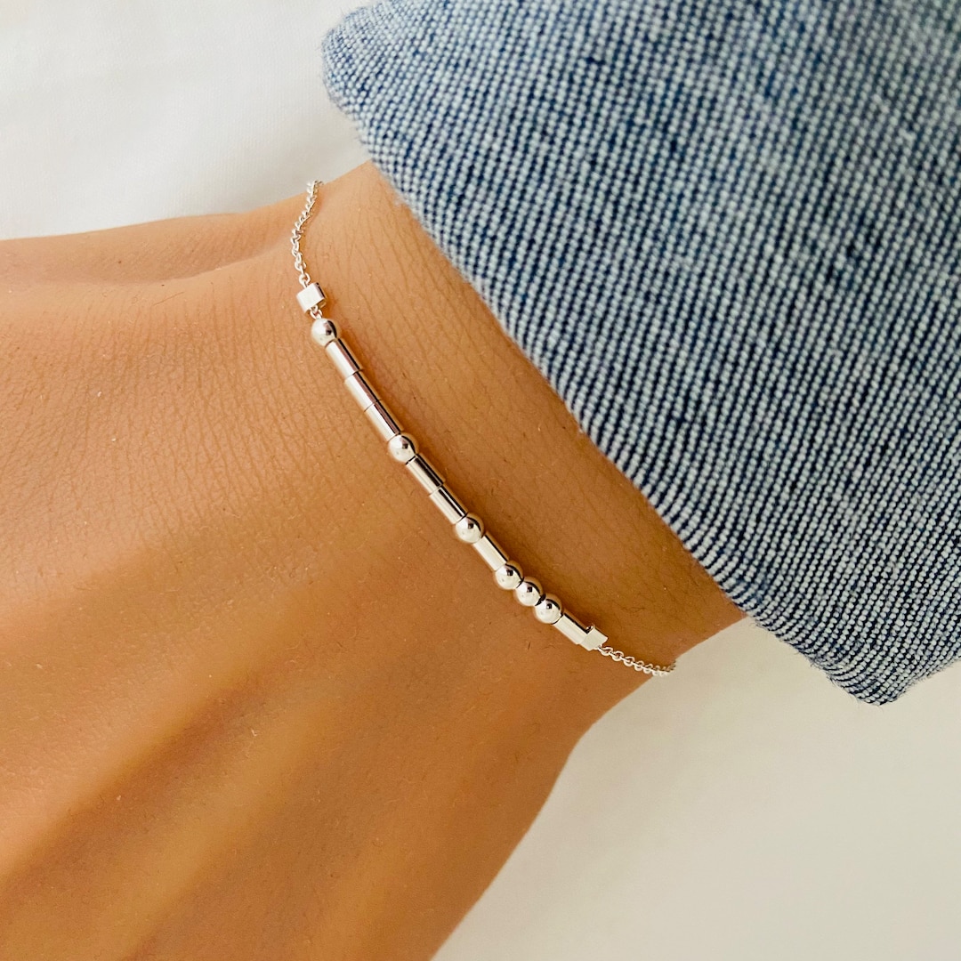 Sterling Silver Morse Code Bracelet, Mother Bracelet, Sister