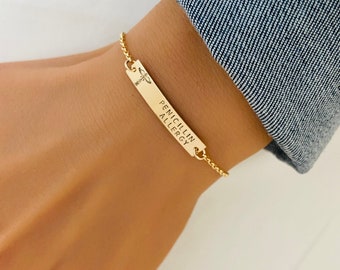 Gold Fill Allergy Bracelet, Medical ID Bar Jewelry, Type 1 Diabetic, Medical ID Jewelry, Penicillin Allergy, Nut Allergy, One Side ONLY