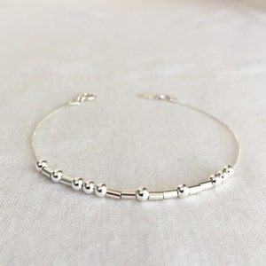 Morse Code Bracelet, Mother's Day, Friends Bracelet, Bridesmaid Gift, Sisters Gift, Delicate Chain, Sterling Silver, 14K Gold Filled image 2