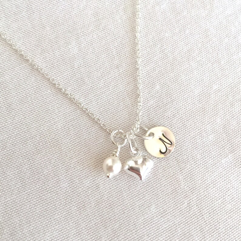 Little Girl Heart Initial Necklace Child Necklace Sterling Etsy