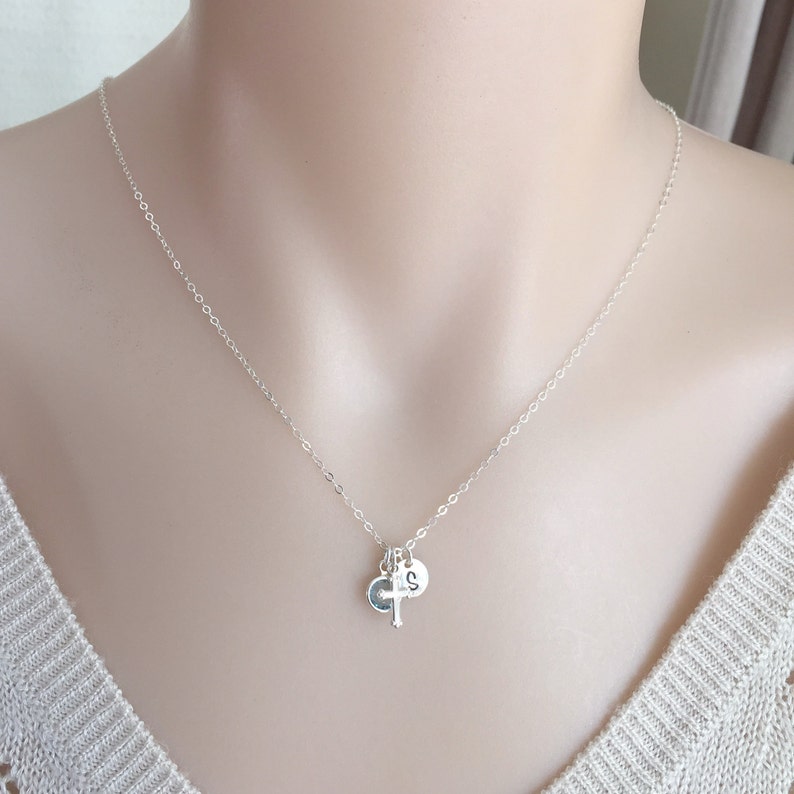 Sterling Silver Cross Necklace Baptism Necklace Confirmation Etsy