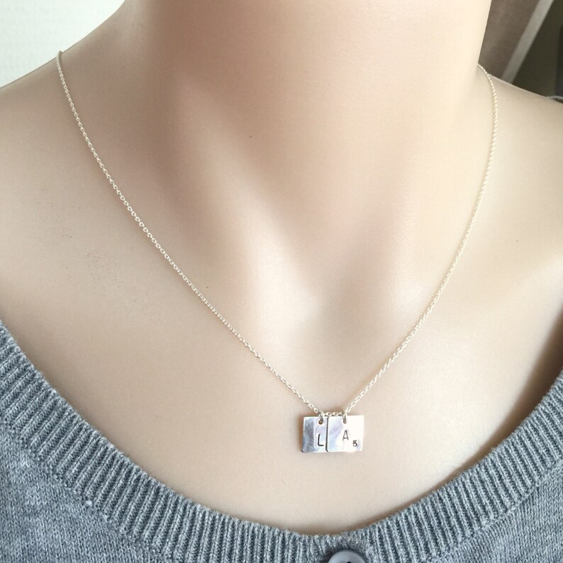 Customized Necklace Scrabble Pendant Initial Disc Square Disc Necklace Sterling Silver Scrabble Necklace Couple Necklace Mom Necklace