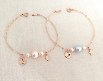Baby Girl Or Baby Boy Cross Bracelet, Baptism Bracelet, First Communion Gifts, Pearl Jewelry, Godmother Gift, Cross Jewelry for Infant