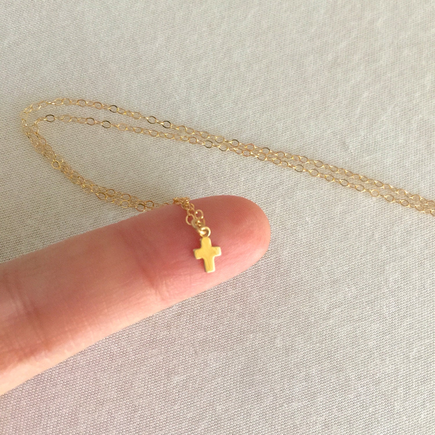 Tiny Gold Cross Necklace Religius Gift 
