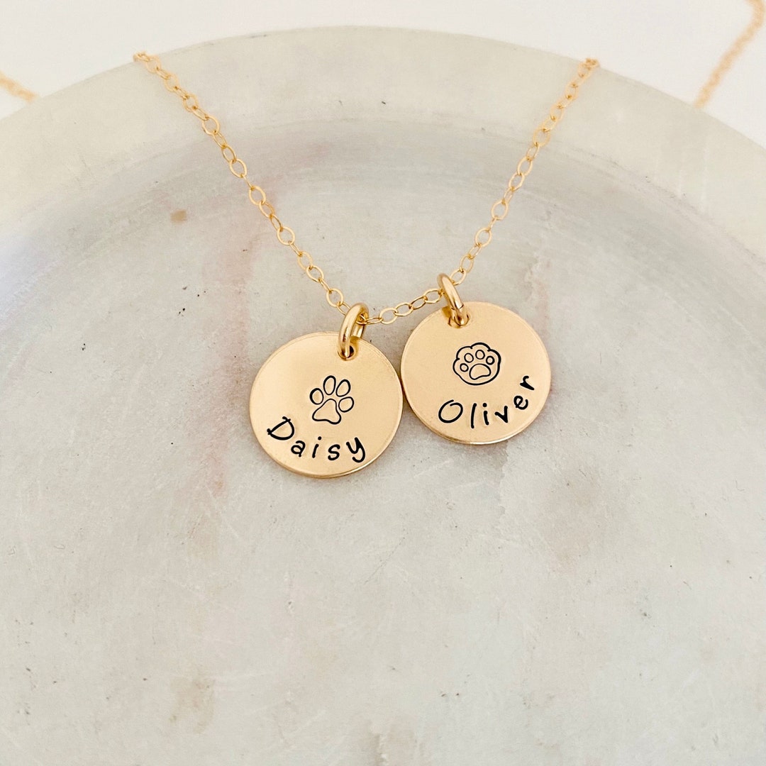 Hand Stamped Dog or Cat Necklace, Pet Owner Jewelry, Paw Print