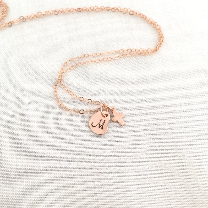 Rose Gold Christening Necklace Baby Girl Baptism Necklace Etsy Australia