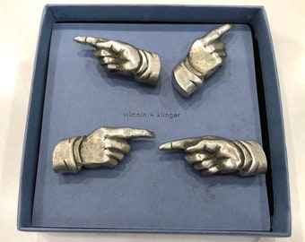 Vintage Pewter Magnets Pointing Index Finger Set of 4