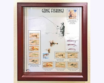 Mixed Media Collage Fly Fishing on Stamps Gone Fishing