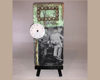VICTORIAN DANDIES Turn-of-the-Century Dudes Found Object Collage Metal Art Card with Mini-Easel