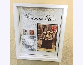 Mixed Media Collage Belgian Lace Lacemaking Brussells