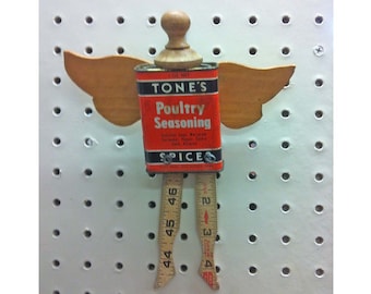 Vintage Spice Tin Angel Ornament: Tone's Spices, Wooden Wings Folk Art