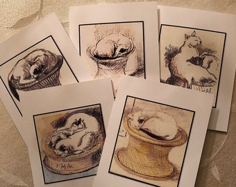 Sleeping Cat Note Cards Greeting Cards Boxed Set of 5 #1