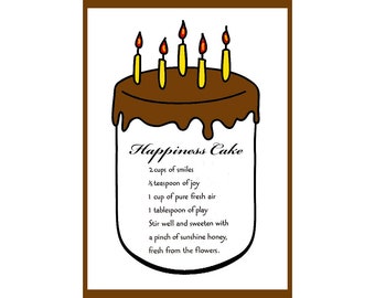 Birthday Greeting Note Card - Happiness Cake