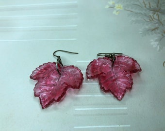 Handmade Earrings Victorian Red Glass Maple Leaf