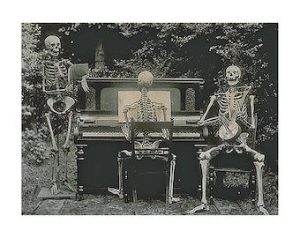 Halloween Greeting Note Card Skeleton Band Playing for Trick or Treat