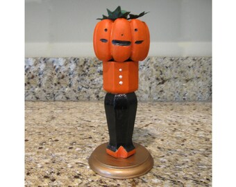 Pumpkin Head Man Statue Sculpture Handmade Created From Found Objects