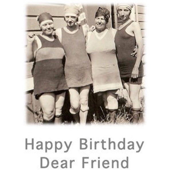 Birthday Greeting Card - Happy Birthday Dear Friend - Flapper Ladies in Vintage Swimsuits