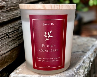 Bougie de soya  inspirée de la nature. Fragrance figue/conifères douce sans phtalates ni parabènes 220g.