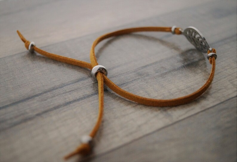Tree leaf bracelet delicate balance caramel faux suede