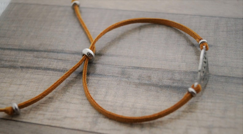Tree leaf bracelet delicate balance caramel faux suede