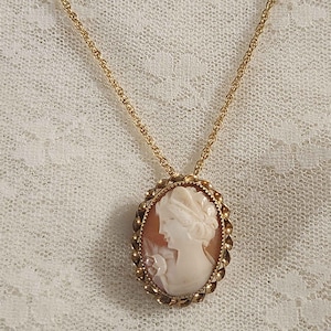 AJC CO 1/20 12k Gold Carved Vintage Shell Cameo Pendant Necklace and Brooch Pin