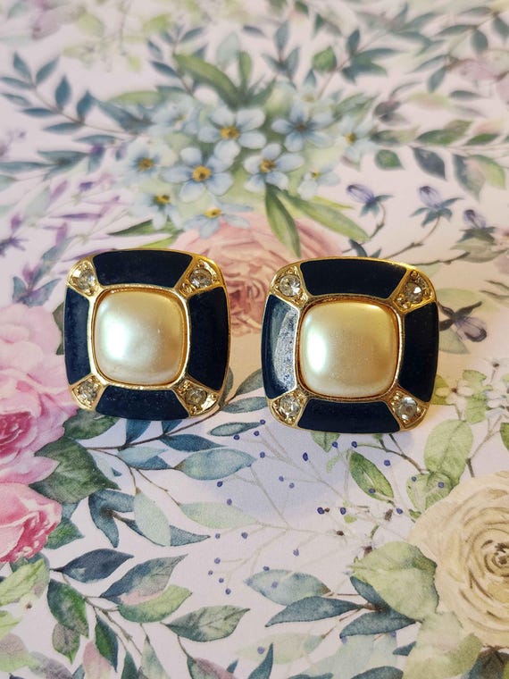 Statement Square Dark Blue Enameled, Rhinestone, … - image 18