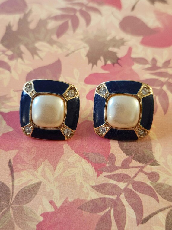 Statement Square Dark Blue Enameled, Rhinestone, … - image 12