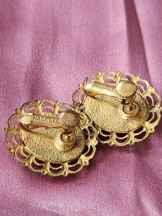 Miriam Haskell signed Basket Cameo Gold Tone Vint… - image 8