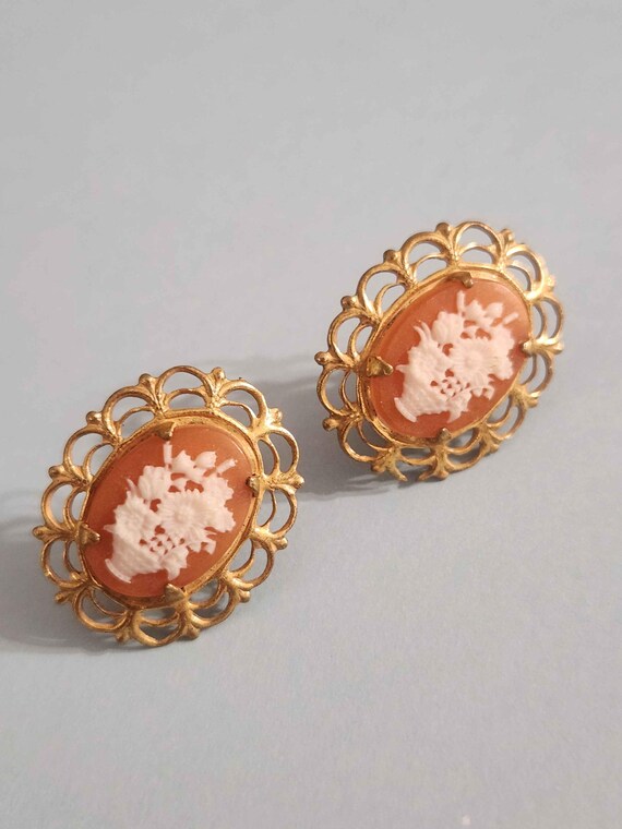 Miriam Haskell signed Basket Cameo Gold Tone Vint… - image 14