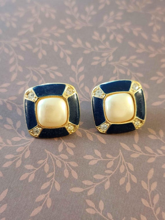 Statement Square Dark Blue Enameled, Rhinestone, … - image 11