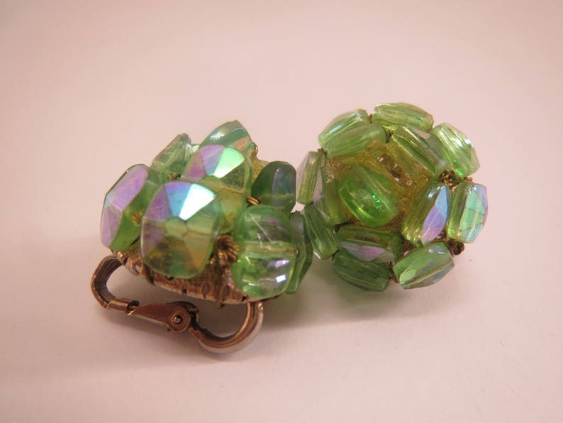 Vogue signed green beaded vintage clip on earrings