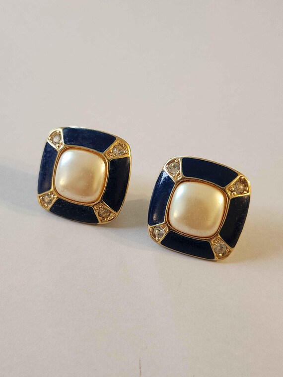 Statement Square Dark Blue Enameled, Rhinestone, … - image 19