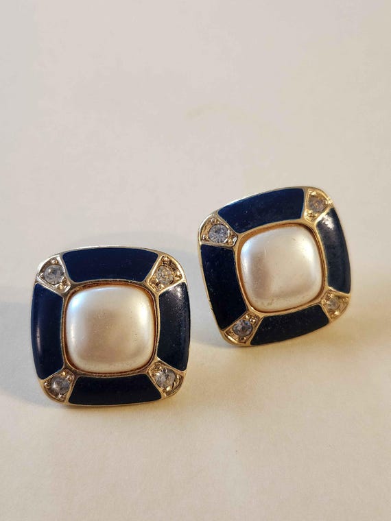 Statement Square Dark Blue Enameled, Rhinestone, … - image 9