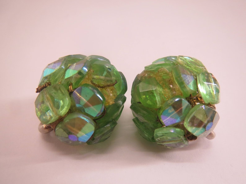 Vogue signed green beaded vintage clip on earrings