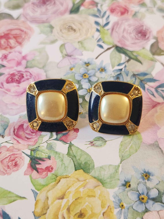 Statement Square Dark Blue Enameled, Rhinestone, … - image 17