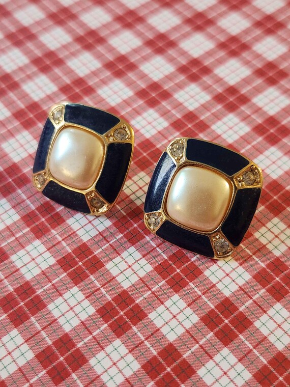 Statement Square Dark Blue Enameled, Rhinestone, … - image 8