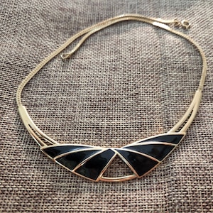 Trifari Black Enameled Gold Tone Vintage Necklace