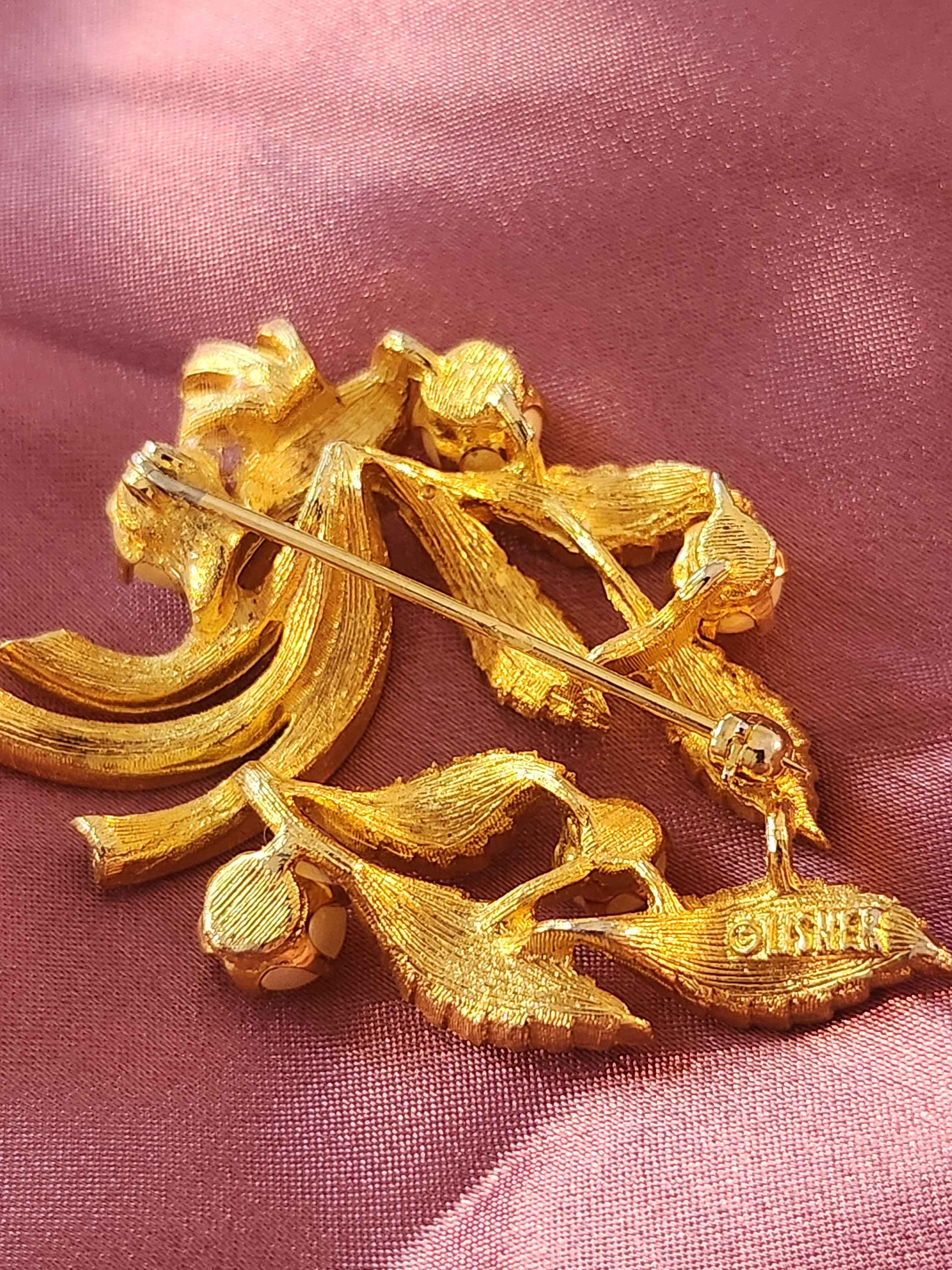 Broche Vintage Signée LISNER 205 - Couleur Or Pâle - Qualité Top - Parfait État - Bijou Ancien