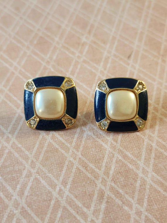 Statement Square Dark Blue Enameled, Rhinestone, … - image 16