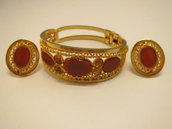 cuff bracelet and  clip on earring demi parure se… - image 6
